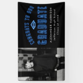 Moderne Blue Neon Foto Graduation Party Banner (Vertikal)