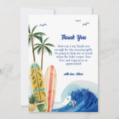 Moderne Blue Ocean Wave Surfboard Baby Dusche Dankeskarte (Vorderseite)