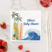 Moderne Blue Ocean Wave Surfboard Baby Dusche Serviette (Beispiel)