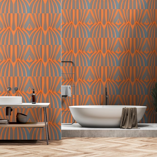 Moderne Blue-Orange-Wohngestaltung Tapete (Badezimmer)