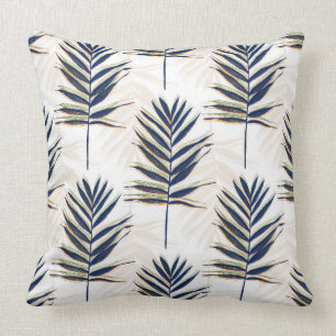 Moderne Blue Palm Blätter Gold Schlaglöcher Wei Kissen