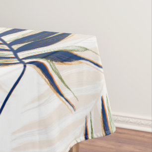 Moderne Blue Palm Blätter Gold Schlaglöcher Wei Tischdecke