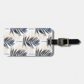 Moderne Blue Palm Blätter Gold Schlaglöcher Weißes Gepäckanhänger (Vorderseite horizontal)