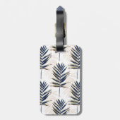 Moderne Blue Palm Blätter Gold Schlaglöcher Weißes Gepäckanhänger (Rückseite vertikal)