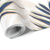 Moderne Blue Palm Blätter Gold Schlaglöcher Weißes Geschenkpapier (Rolleneckpunkt)