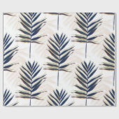 Moderne Blue Palm Blätter Gold Schlaglöcher Weißes Geschenkpapier (Flach)