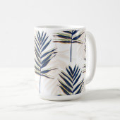 Moderne Blue Palm Blätter Gold Schlaglöcher Weißes Kaffeetasse (VorderseiteRechts)