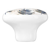 Moderne Blue Palm Blätter Gold Schlaglöcher Weißes Keramikknauf (Seitenansicht)