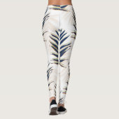 Moderne Blue Palm Blätter Gold Schlaglöcher Weißes Leggings (Rückseite)