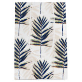 Moderne Blue Palm Blätter Gold Schlaglöcher Weißes Mittlere Geschenktüte (Rückseite)