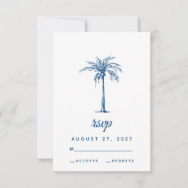 Moderne Blue Palm Tropical Beach Hochzeit RSVP Karte