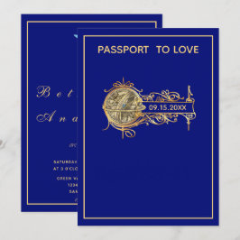 Moderne Blue Passport Hochzeit Einladung