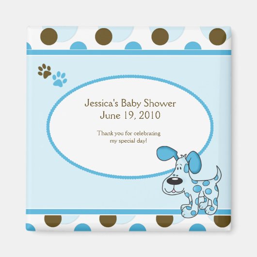 Moderne Blue Puppy Baby Dusche Magnet Gefallen (Vorne)