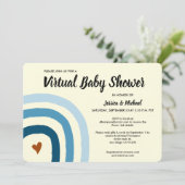 Moderne Blue Rainbow Virtual Baby Dusche Einladung (Stehend Vorderseite)
