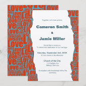 Moderne Blue Red Liebe Border Ecru Wedding Einladung (Vorne/Hinten)
