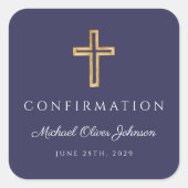 Moderne Blue Religious Cross Boy Bestätigung Quadratischer Aufkleber (Vorderseite)