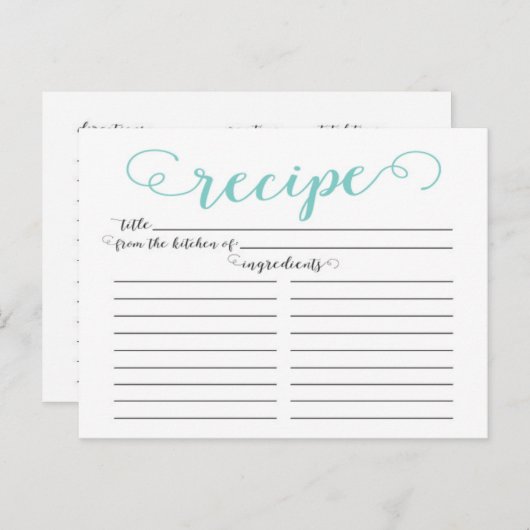 Moderne Blue Script Brautparty Rezept Cards Postkarte (Vorne/Hinten)
