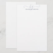Moderne Blue Script Initials Monogram Minimal Briefpapier (Vorne/Hinten)
