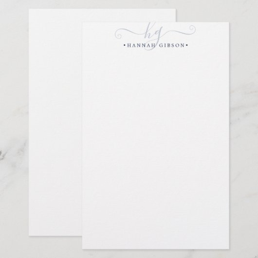 Moderne Blue Script Initials Monogram Minimal Briefpapier (Vorne/Hinten)