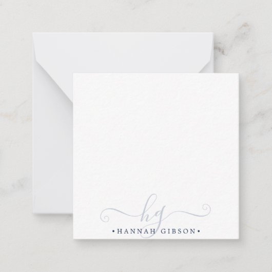 Moderne Blue Script Initials Monogram Minimal Mitteilungskarte (Vorderseite)
