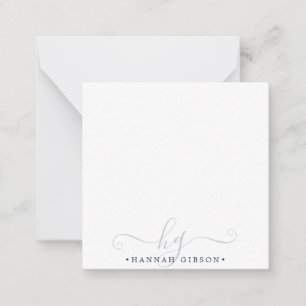 Moderne Blue Script Initials Monogram Minimal Mitteilungskarte