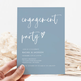 Moderne Blue Script Minimal Engagement Party Einladung