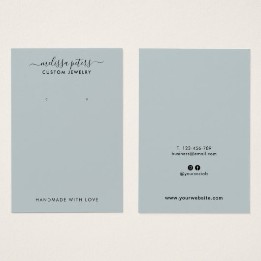 Moderne Blue Script Schmuckschmuckkarte mit Earrin (Vorne & Hinten)