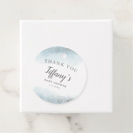 Moderne Blue Silver Glitzer Babydusche Geschenkanhänger (Beispiel)