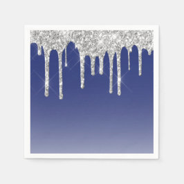 Moderne Blue Silver Glitzer Tropfen Serviette