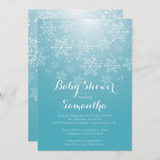 Moderne Blue Snowflake Boys Kinderdusche Einladung (Vorne/Hinten)