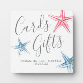 Moderne Blue Starfish Beach Hochzeitskarten & Gesc Fotoplatte (Vorderseite)
