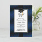 Moderne Blue Stripe Graduation Party Einladung (Stehend Vorderseite)