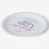 Moderne Blue Stripes 4. Juli Sommer Party Pappteller (Schrägansicht)