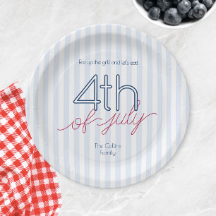 Moderne Blue Stripes 4. Juli Sommer Party Pappteller