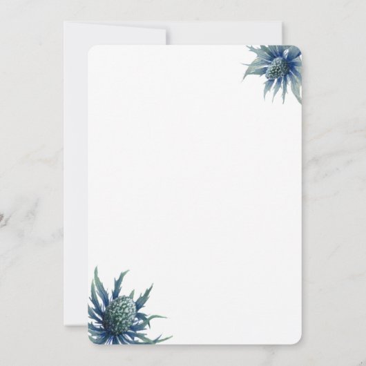 Moderne Blue Thistle Wedding Einladung (Rückseite)