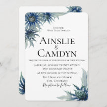 Moderne Blue Thistle Wedding Einladung