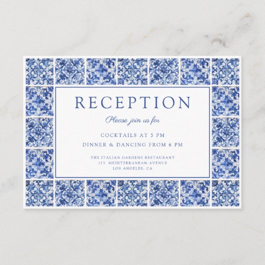 Moderne Blue Tiles Hochzeitsempfehlung Begleitkarte (Vorderseite)