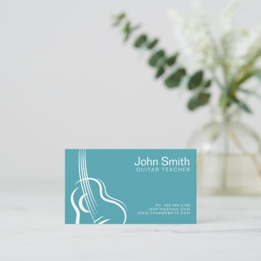 Moderne Blue Turquoise Guitar Teacher Business Car Visitenkarte (Stehend Vorderseite)