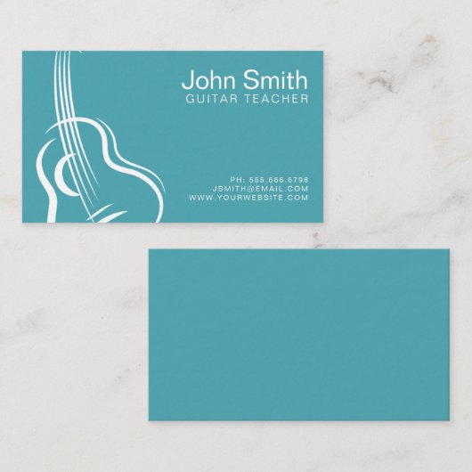 Moderne Blue Turquoise Guitar Teacher Business Car Visitenkarte (Vorne/Hinten)