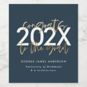 Moderne Blue und Gold-Drehbuch-Stilabsolventen Weinetikett (Einzelnes Label)