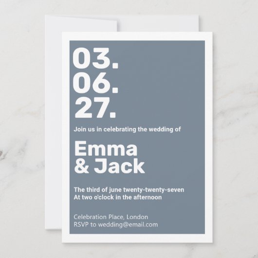Moderne Blue Vertical Date Hochzeit Einladung (Vorderseite)