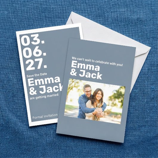 Moderne Blue Vertical Date Hochzeit Save The Date