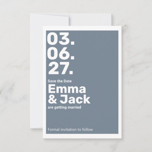Moderne Blue Vertical Date Hochzeit Save The Date (Vorderseite)