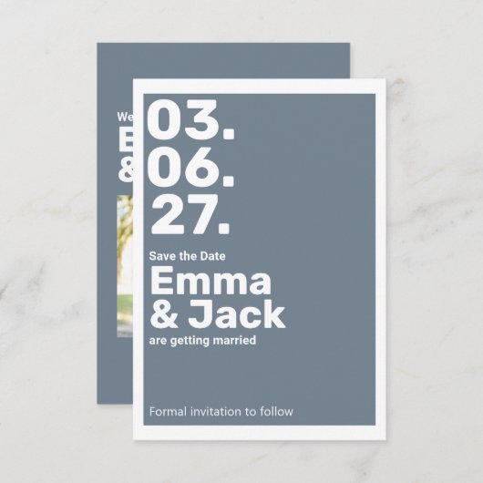 Moderne Blue Vertical Date Hochzeit Save The Date (Vorne/Hinten)