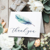 Moderne Blue Watercolor Feather Wedding Dankeskarte