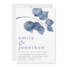Moderne Blue Watercolor Foliage Hochzeit