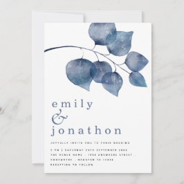 Moderne Blue Watercolor Foliage Hochzeit Einladung