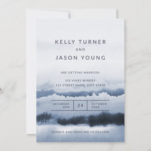 Moderne Blue Watercolor Gefärbte Krawatte Abstrakt Einladung (Vorderseite)