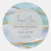 Moderne Blue Watercolor Gold Glitzer Gastgeschenk Runder Aufkleber (Vorderseite)