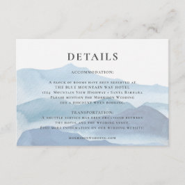 Moderne Blue Watercolor Hochzeitsdetails Begleitkarte